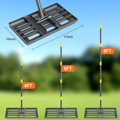Lawn Leveling Rake, 62 Inch Adjustable Long Handle Leveling Rake, Black Heavy Duty & 1 Inch Diameter Stainless Steel Handle Lawn Rakes, Lawn Leveler Tool for Soil Grass Golf Field Yard - style: 5FT