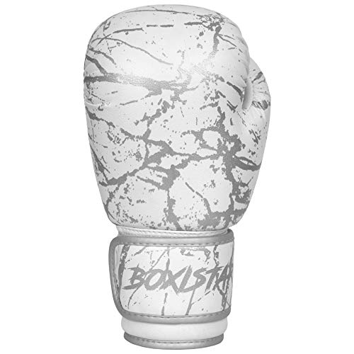 Athllete Boxistar Boxing Gloves, Boxing Gloves Men/Boxing Gloves Women, Available in 8 oz, 12 oz, 14 oz, 16 oz with Optimal Padding - color: White/Metallic Silver, size: 16 oz