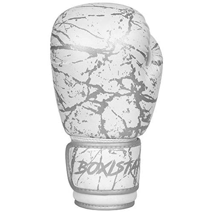 Athllete Boxistar Boxing Gloves, Boxing Gloves Men/Boxing Gloves Women, Available in 8 oz, 12 oz, 14 oz, 16 oz with Optimal Padding - color: White/Metallic Silver, size: 16 oz