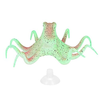Aquarium Octopus Decoration Fish Fluorescent Octopus Ornament Artificial Silicone Simulation Octopus with Suction Cup(Green)