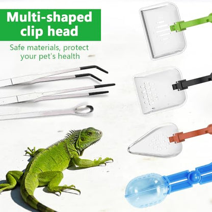 7-Pack Reptile Feeding Tools Set - 4 Feeding Tongs/Worm Tongs/Worm Scoop/Cleaning Shovels, 2 Tweezers & 1 Feeding Spoon, for Reptiles, Hedgehogs, Lizards, Spiders, Bearded Dragons
