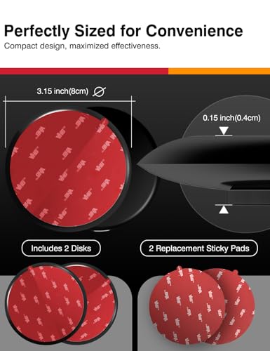 Dashboard Adhesive Mounting Disk Set for Suction Cup Car Mounts – 3.15" (80mm) Flat Surface Pad for Phone Holder & GPS – Strong Hold on Curved Dashboards – Includes 2 Disks & 2 Replacement Pads