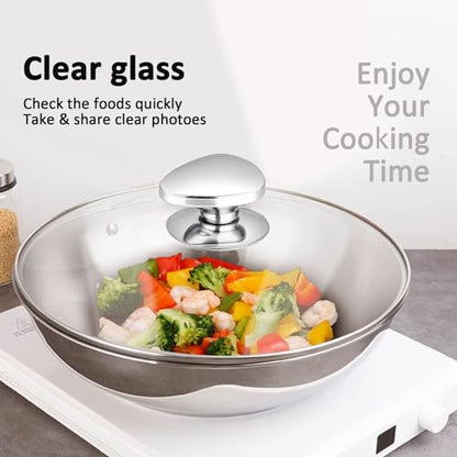 Glass Lid For Pots, Pans and Skillets, Clear tempered Glass Lid Replacement with Vent For Frying Pan, Stock Pot, Cast iron skillet, 8, 9.5, 10.25, 11, 12, 12.5, 13.5 and 14 Inch Stainless Steel Covers - size: 12 inch