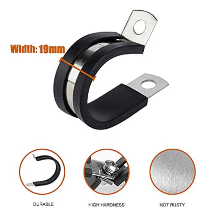 12 Pack 5/8 Inch Rubber Cushioned Stainless Steel Cable Clamp, Hose Clamp, Pipe Clamp (5/8 Inch)