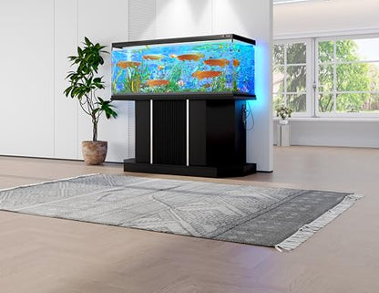 55-75 Gallon Fish Tank Stand with Power Outlet, 880LBS Modern Fluted Aquarium Stand with Storage Cabinet, Heavy Duty Reptile Turtle Tank, Black