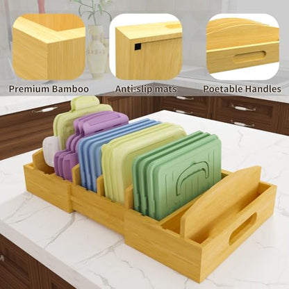 Lid Organizer for Cabinet – Bamboo Kitchen Storage for Plastic Lids, Adjustable Drawer Dividers, Food Container Organizer (Fits Cabinets & Drawers) (Large)
