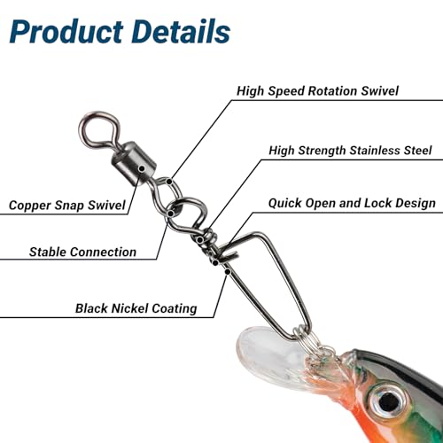 Barrel Stainless Snap Swivels Strength Saltwater Lure Connector Fishing Steel Clips Fishing Swivel Rolling Black Nickel