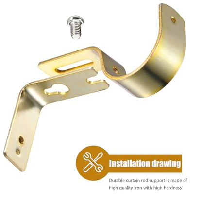 Frienda 4 Pcs Gold Curtain Rod Support Brackets Adjustable Curtain Rod Hangers for 1 Inch Diameter General Hardware Holders Wall Bracket Hanger Hooks with Screws