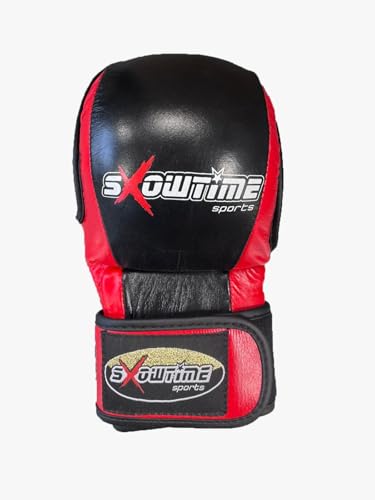 Cowhide Leather MMA Shooter Boxing Gloves, Leather, Black and Red, for Training and Sparring Gloves