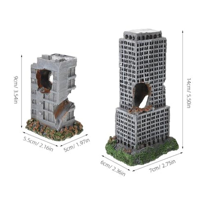 2pcs Aquarium Castle Ruins Decoration - Resin Fish Tank Cave Ornament - Mini Realistic City Building - Fish Shrimp Shelter Cave Hideout