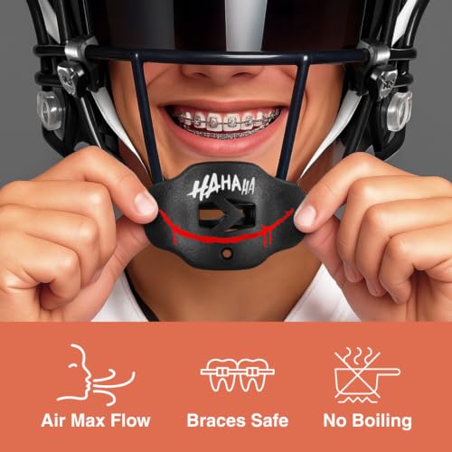 SLEEFS Classic Football Mouthguard with Bold Designs and Removable Strap - color: Ha Ha Ha Red Smile