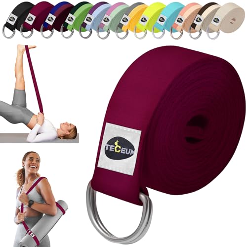 2 IN 1 Yoga & Mat Strap for Stretching – Cotton – 6/8/10 ft | Adjustable Non-Slip Belt in 30+ Colors for Yoga, Pilates, Physical Therapy, Fitness, Home Workouts and Carrying Mats - color: Deep Raspberry, size: 6 ft