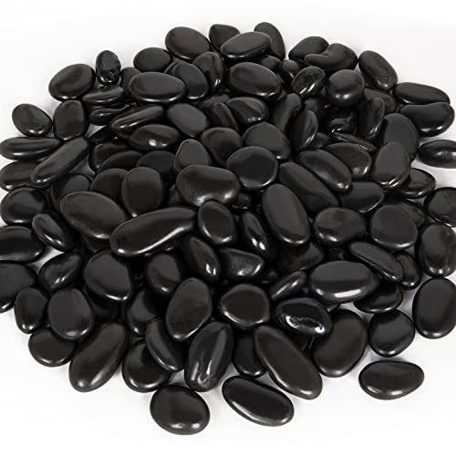 15 lb Black River Rocks for Landscaping, Polished Black Pebbles for Potted Plants & Vases, Large 1-2 Inch Decorative Stones for Garden Beds, Planters & Aquariums Decor