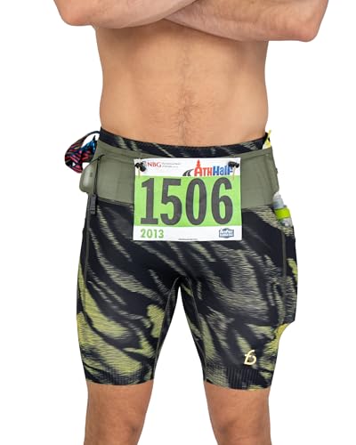 FlipBelt Men's Running Compression Shorts with Built-in Running Belt - color: Trail Pinnacle Black, size: X-Large