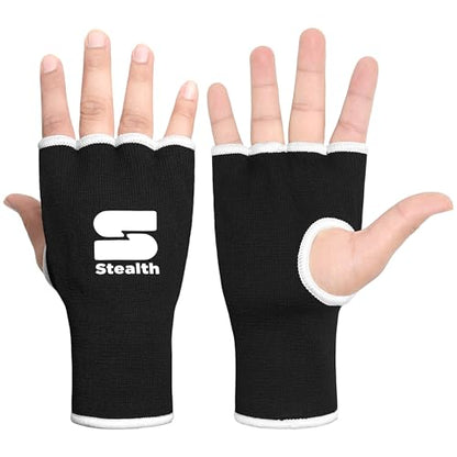 Stealth Sports Boxing Hand Wraps Inner Gloves – Premium Boxing Inner Gloves – Half Finger Boxing Punching Mitts – Elasticated Wrap Boxing Mitts for Kickboxing, Muay Thai, MMA - size: Large-X-Large