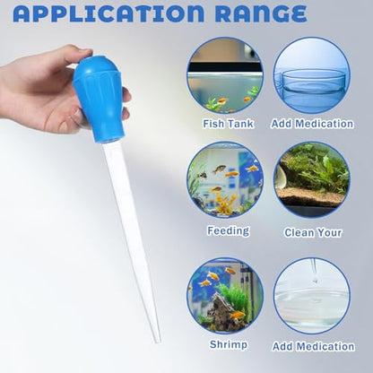 21.1IN Aquarium Coral Feeder Turkey Baster 30ml Aquatic Water Changer Siphon Pipette Dropper Fish Tank Waste Remover Manual Cleaning Tool for Aquatic Plant Reef Anemones Lionfish (Blue)
