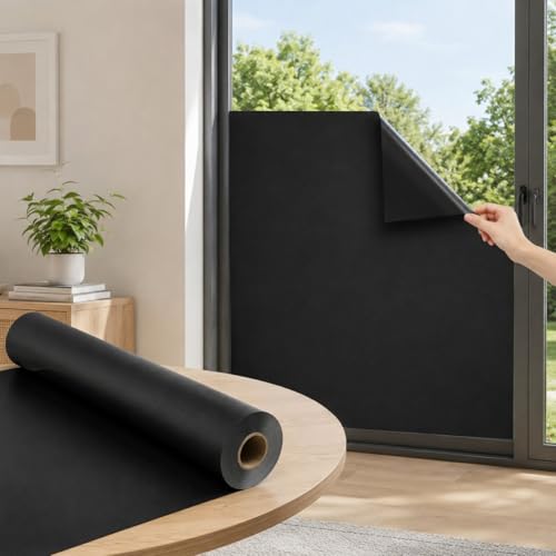 Window Darkening Film Static Cling Window Film Non Adhesive Frosted Glass Film Sun Blocking Room Privacy Window Tint for Home Office Bathroom - color: Black