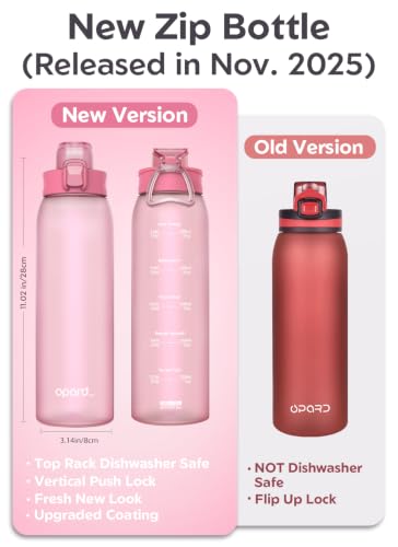 Opard Zip 32oz Plastic Water Bottle Dishwasher Safe, Leakproof Flip-Top Lid, BPA Free Tritan, Wide Mouth Reusable Sports Water Bottle for Gym Hiking Commuting Outdoor Travel and School - color: Sakura Pink, style: 32 Ounces