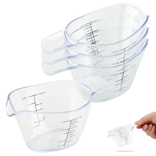 4 Pack Small Measuring Cups, 2oz/60ml Mini Measuring Cup with tsp/Tbsp/oz/ml Markings, Double-Sided Clear Easy-Read Scale for Kitchen, Resin, DIY, Beauty Mixing