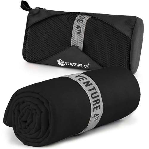 VENTURE 4TH Quick Dry Microfiber Towel for Camping & Gym - Black Medium - color: Black, size: 40.00" x 21.00"