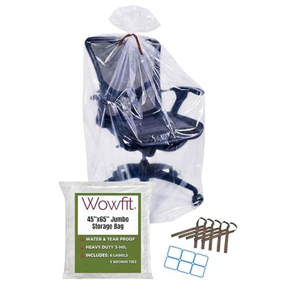 Wowfit 5 CT 45x65 inches Extra Large Clear Plastic Bags Perfect for Car Seat, Luggage, Suitcase, Stroller, Chair, Kids Bike and Attic Storage (3 Mil Flat Bags)