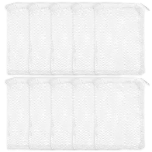 10 Pack 7.8 x 5.9 Inch Media Bags for Aquarium, Aquarium Filter Media Bags with Zipper, Fish Tank Fine Mesh Bag for Carbon, Bio Balls, Ceramic Rings, Volcano Rock(White)