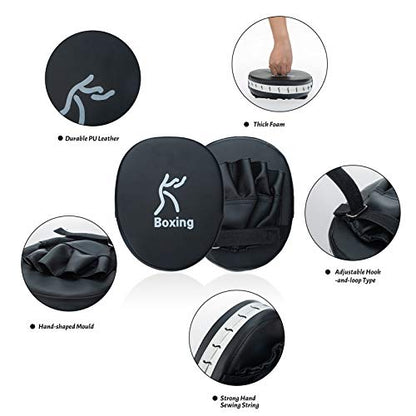 Boxing Punching Mitt,YIWENG Boxing Punching Mitt PU Leather Thick Foam Curved Focus Target Pad Kickboxing Muay Thai Karate Training Hand Pads, Black