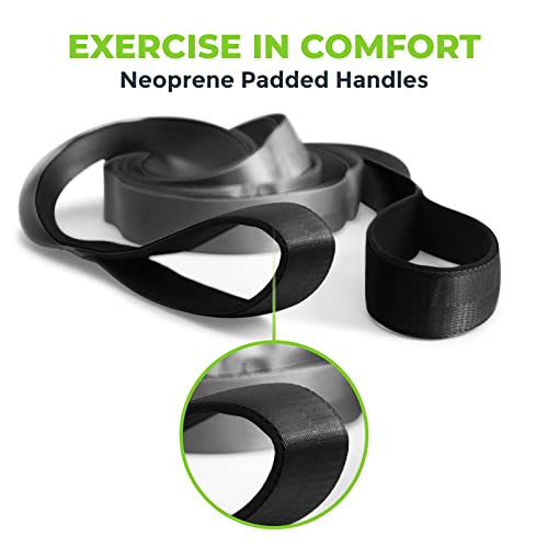 Stretching Strap for Physical Therapy, 12 Multi-Loop Stretch Strap 1.5" W x 8' L, Neoprene Handles, Physical Therapy Equipment, Yoga Straps for Stretching, Leg Stretcher. - color: Black/Grey