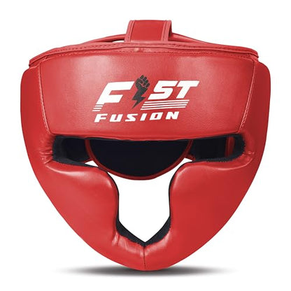Boxing Head Guard, Maya Hide Leather Headgear Protection Adjustable Kickboxing Muay Thai MMA Training Taekwondo - color: Red, size: Small-Medium
