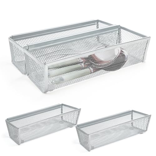 4PCS Drawer Organizer for Kitchen,Utensil Mesh Drawer Organizer with Interlocking Arm for Cosmetic,Flatware,Pen (9 * 3 * 2 Inches,Grey) - color: Grey(4PCS), size: 9*3*2 Inches