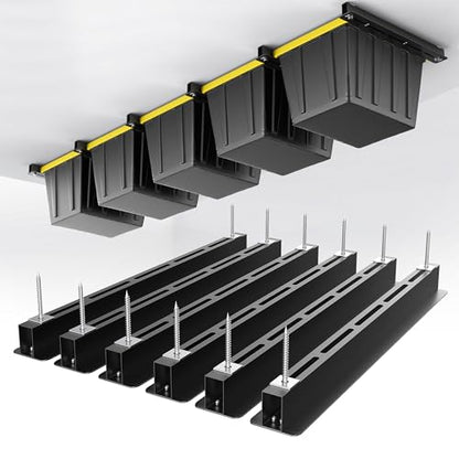 EVERHANGER Ceiling Storage Rack, Heavy Duty Overhead Garage Storage Rack | Adjustable Ceiling Bin Storage System, 6 Sets for 5 Bins, 26 Inch - style: For 5 Bins