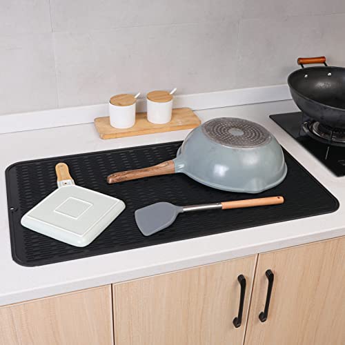 MicoYang Silicone Dish Drying Mat for Multiple Usage,Easy clean,Eco-friendly,Heat-resistant Silicone Mat for Kitchen Counter or Sink,Refrigerator or Drawer Liner Black 4XL 32 inches x 18 inches