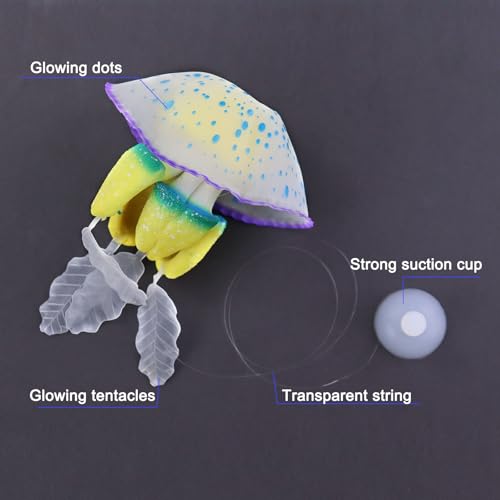WishLotus Aquarium Jellyfish Decoration, Soft Silicone Glowing Aquarium Decorations Fluorescent Jellyfish with Suction Cup New Upgraded Simulation Aquarium Decor for Various Fish Tank (C 1, Blue)