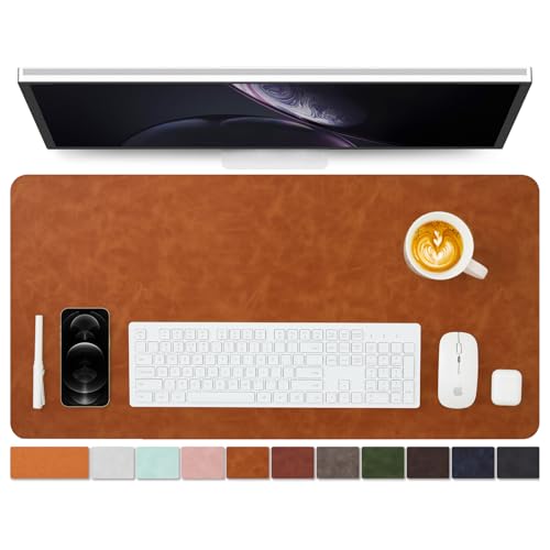 Distressed Leather Desk Mat - Non-Slip PU Desk Pad for Office and Home - Desk Organization and Accessories - Ideal for Large Mouse Pad and Desk Mats on Top of Desks(Tan,31.5"x 15.7")