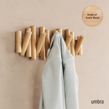 Umbra Picket Coat Rack, Wall Mount 5 Flip-Down Coat Hooks, Natural - color: Natural, size: 5-Hook