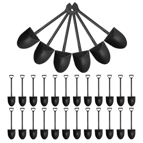 100PCS Mini Shovel Spoons for Desserts, Individual Packing Mini Shovel Spoons, Black Plastic Shovel Shaped Spoon for Party or Family