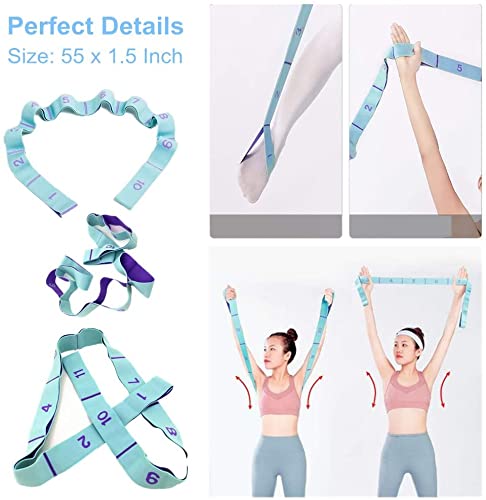 Stretching Strap with Loops - Portable Leg Stretcher Elastic Exercise Band - Flexibility Trainer Fitness Stretching Equipment for Yoga, Pilates, Ballet, Physical Therapy - 11 Loops