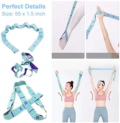 Stretching Strap with Loops - Portable Leg Stretcher Elastic Exercise Band - Flexibility Trainer Fitness Stretching Equipment for Yoga, Pilates, Ballet, Physical Therapy - 11 Loops