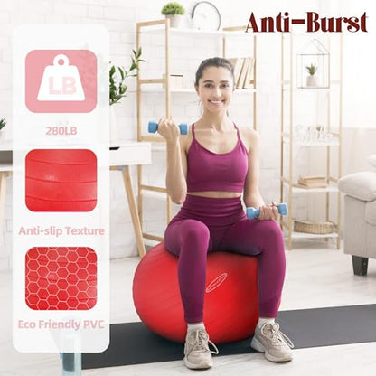 Fitvids Anti-Burst and Slip Resistant Exercise Ball Yoga Ball Fitness Ball Birthing Ball with Quick Pump - color: Red, size: M(19-22in/48-55cm)