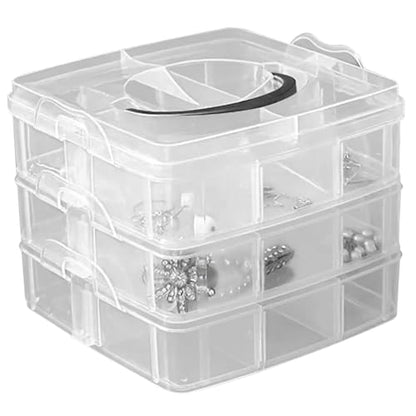 Tackle Box Organizer, 3-Tier Transparent Stackable Organizer Plastic Organizer Box Art Bin Storage Box
