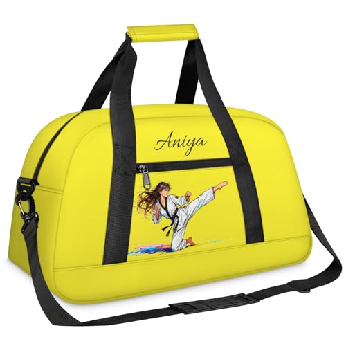 Custom Name Taekwondo Karate Duffle Bag for kids Girls - Personalized Martial Arts Gear Bag, Water-Resistant Sparring Equipment Bag, Taekwondo Yellow - color: Taekwondo Yellow