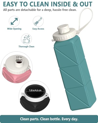BEAUTAIL Collapsible Water Bottles 21oz/610mL, Silicone Travel Water Bottle | BPA Free, Leakproof & Reusable, Foldable Water Bottle for Traveling, Hiking, Cycling, Gym, School, Sports, Outdoor, 3-Pack - color: Blue+Pink+Starlight