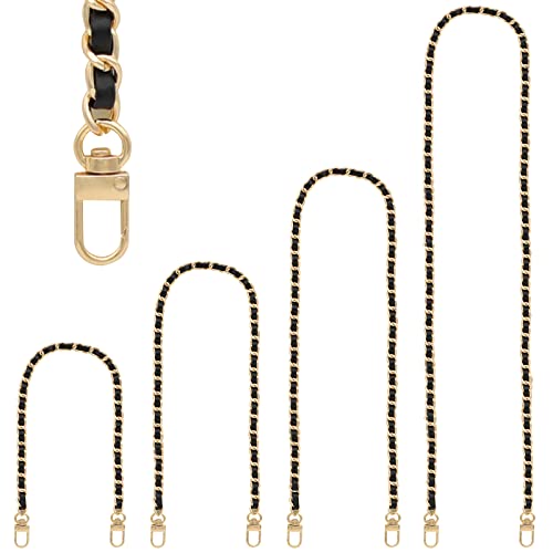 Gold Purse Chain & Strap, 4 Sizes - DIY Handbag, Shoulder, Crossbody Bag Chain - Leather, Braided - 15.4, 23.6, 31.4, 47.2 Inch - Black/Gold - color: Black(gold)