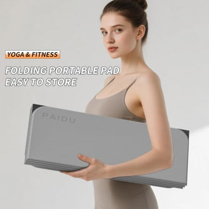 PAIDU Foldable Yoga Mat 10MM Thick SGS Certified TPE 75x26" Portable - color: Dark grey+ black
