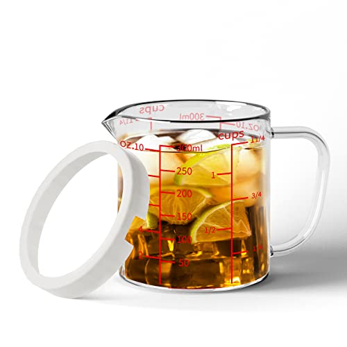 Glass Measuring Cup, 1 1/4-Cup/300 ML Liquid Measuring Cups, Measuring Cup With Handle and V-Shaped Spout, Glass Beaker with Three Scales (OZ, Cup, ML), Dishwasher/Freezer/Microwave Safe - size: 1 1/4 Cup / 300 mL