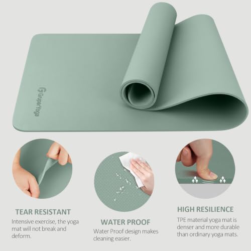 Gruper Yoga Mat Non Slip, Anti-Tear Workout Mat with Carrying Strap and Bag - color: Pale Green