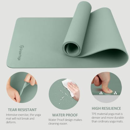 Gruper Yoga Mat Non Slip, Anti-Tear Workout Mat with Carrying Strap and Bag - color: Pale Green