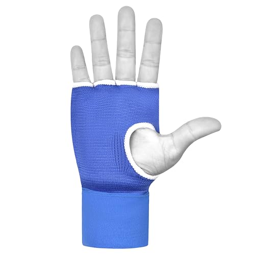 Boxing Inner Gloves Cotton Cloth Stretchable Gel Padded Kickboxing MMA Training Gloves Long Wrist Support Gloves - color: Blue, size: Small-Medium