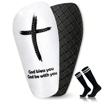 TOMIYO Soccer Shin Guards with Socks Kids 10-12 Calf Protective Equipment - color: White, size: Medium