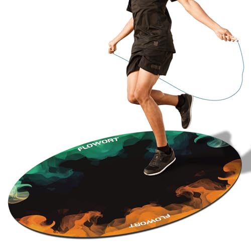 Cheete Jump Rope Mat Large Rubber Exercise Mat Indoor Outdoor Shock Absorbing Mat Non-Slip Oval Design for Floor & Rope Protection, Workout Mats for Home Gym Flooring - color: Green＆Orange